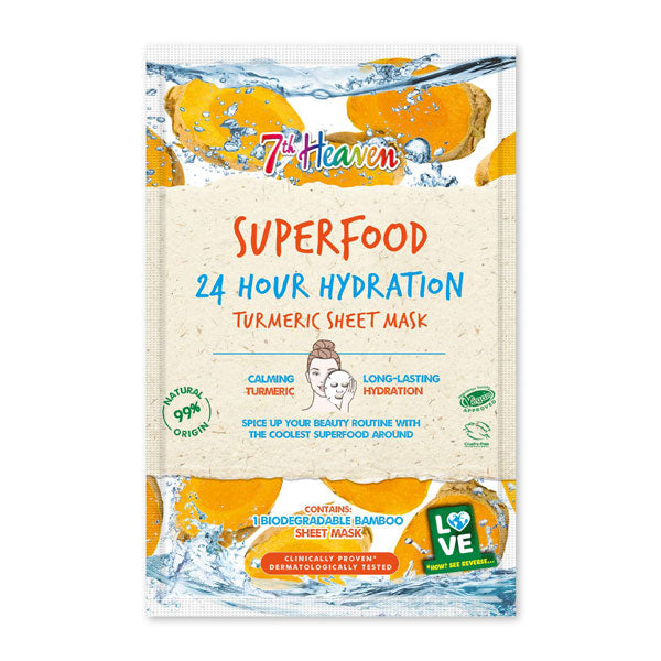 7 HEAVEN SUPERFOOD 24 HOUR HYDRATION TURMERIC SHEET MASK - Tre Pi Profumerie