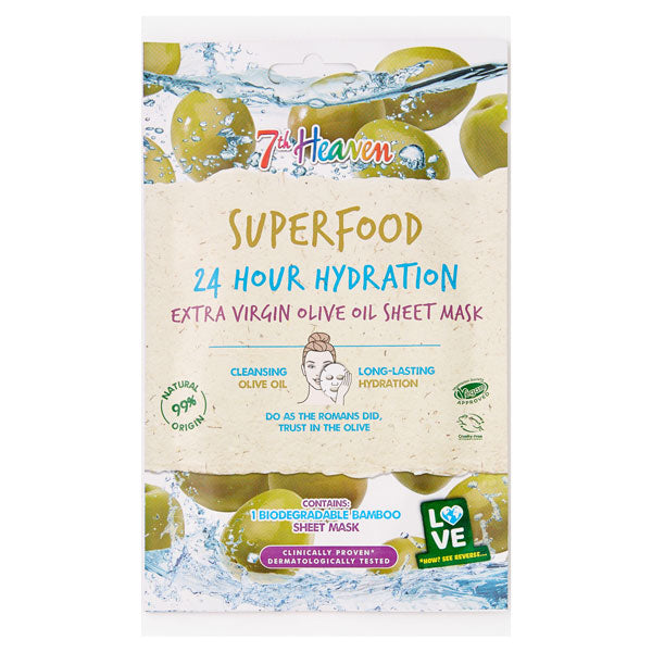 7 HEAVEN SUPERFOOD 24 HOUR HYDRATION E.VIRG OLIVE OIL SHEET MASK - Tre Pi Profumerie