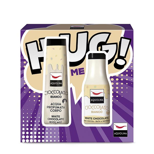 AQUOLINA KIT HUG ME CIOCCOLATO BIANCO ACUQUA CORPO + BAGNO - Tre Pi Profumerie