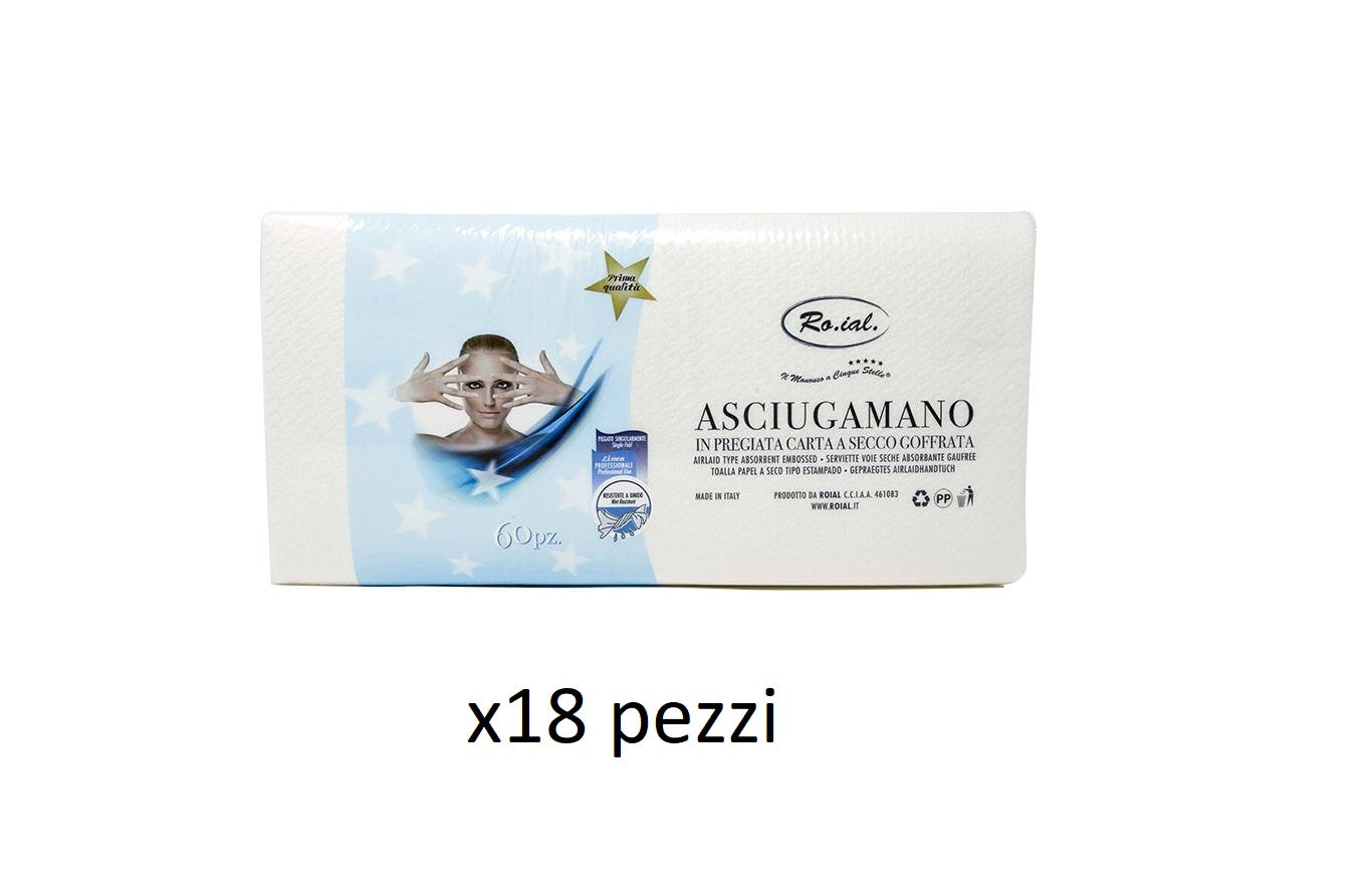 RO.IAL. ASCIUGAMANO CARTA RIPIEGATI 60 ASCIUGAMANI X 18 PEZZI - Tre Pi Profumerie