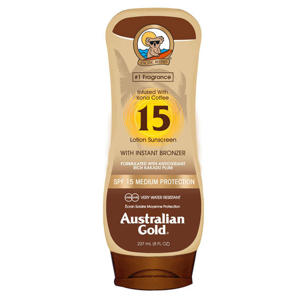 AUSTRALIAN GOLD LOTION KONA COFFE SPF 15 MEDIUM PROTECTION 237ML - Tre Pi Profumerie
