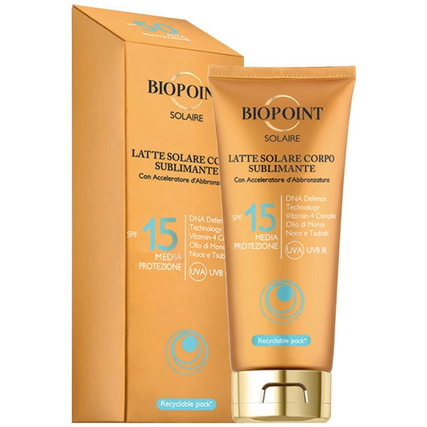 BIOPOINT SOLAIRE LATTE SOLARE CORPO SUBLIMINANTE SPF 15 200 ML - Tre Pi Profumerie
