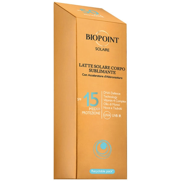 BIOPOINT SOLAIRE LATTE SOLARE CORPO SUBLIMINANTE SPF 15 200 ML - Tre Pi Profumerie