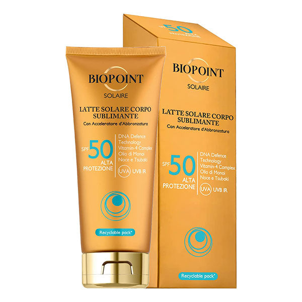 BIOPOINT SOLAIRE LATTE SOLARE CORPO SUBLIMINANTE SPF 50 200 ML - Tre Pi Profumerie