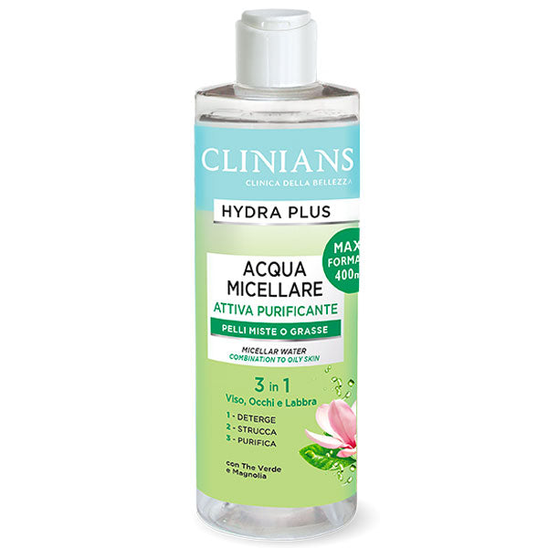 CLINIANS ACQUA MICELLARE ATTIVA PURIFICANTE PELLI MISTE O GR 400 - Tre Pi Profumerie