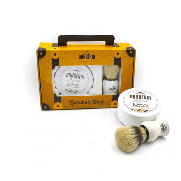 BARBERIA COFANETTO BARBER BAG SAPONE ARTIGIANALE 100 + PENNELLO - Tre Pi Profumerie