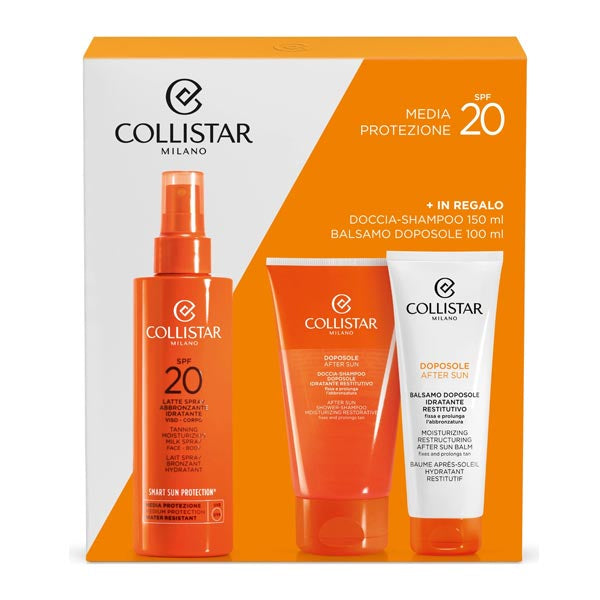 COLLISTAR KIT ABBRONZANTE LATTE SPRAY SPF20 + SHAMPOO + BALSAMO - Tre Pi Profumerie