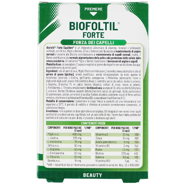 EQUILIBRA INTEGRATORE BIOFOLTIL FORTE FORZA DEI CAPELLI 32 CPS - Tre Pi Profumerie