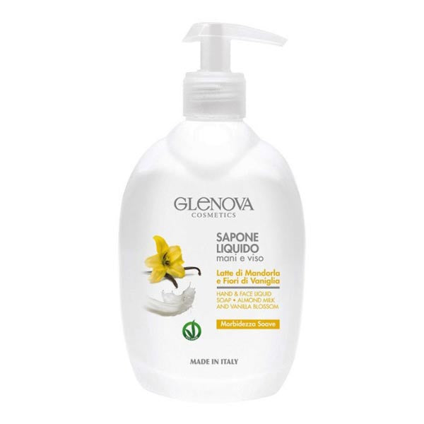 GLENOVA SAPONE LIQUIDO MANI E VISO MANDORLA E VANIGLIA 500 ML - Tre Pi Profumerie