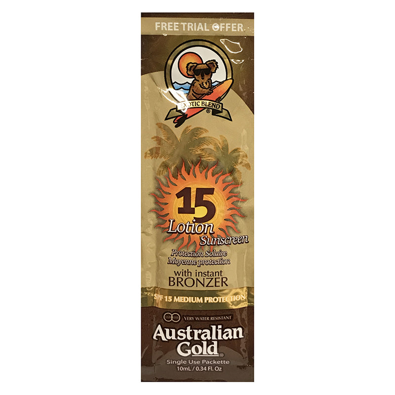AUSTRALIAN GOLD LOTION SUNSCREEN INSTANT BRONZER SPF 15 10 ML - Tre Pi Profumerie