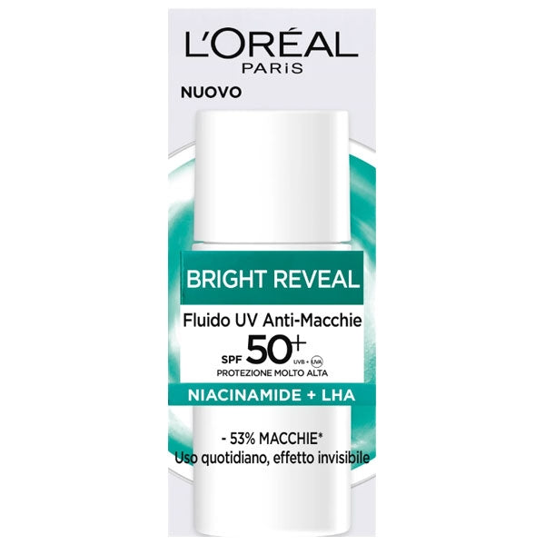 L'OREAL BRIGHT REVEAL FLUIDO UV ANTI MACCHIE SPF 50+ 50 ML - Tre Pi Profumerie