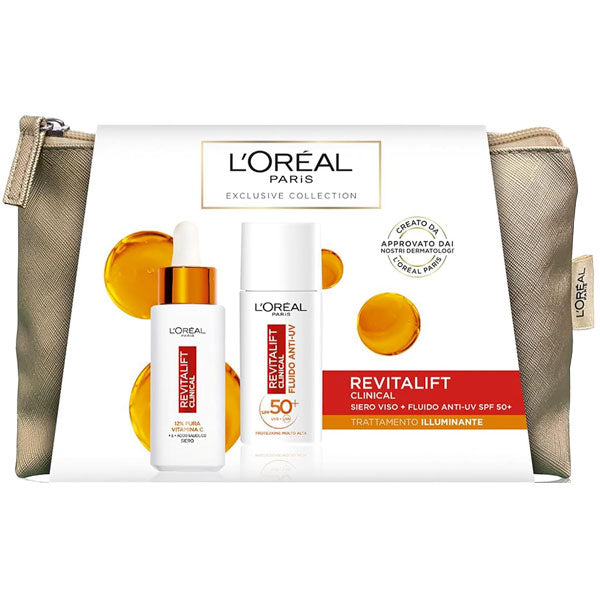 L'OREAL COFANETTO SIEROVISO VITAMINA C + FLUIDO ANTI-UV SPF 50+ - Tre Pi Profumerie