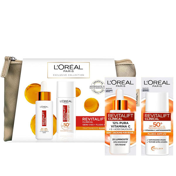 L'OREAL COFANETTO SIEROVISO VITAMINA C + FLUIDO ANTI-UV SPF 50+ - Tre Pi Profumerie
