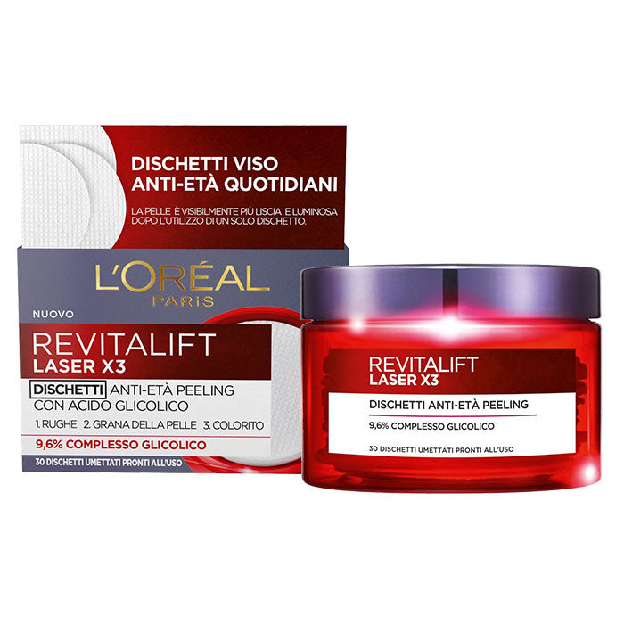 L'OREAL REVITALIFT LASER X3 DISCHETTI ANTI-ETA PEELING 30 PEZZI - Tre Pi Profumerie