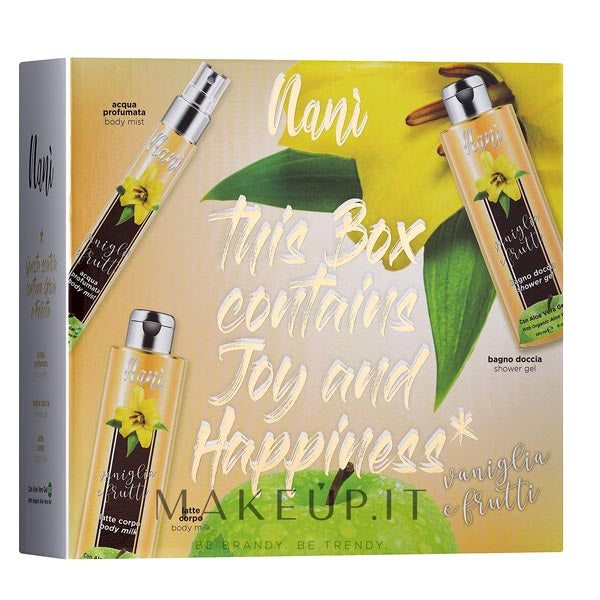 NANI VANIGLIA E FRUTTI COFANETTO ACQUA CORPO + DOCCIA + CREMA C - Tre Pi Profumerie