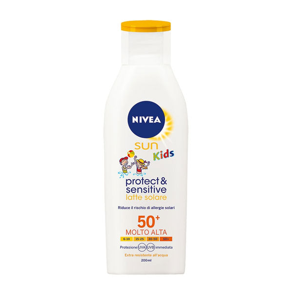 NIVEA SUN KIDS PROTECT & SENSITIVE LATTE SOLARE SPF 50+ 200 ML - Tre Pi Profumerie