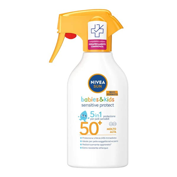 NIVEA SUN KIDS PROTECT & SENSITIVE LATTE SPRAY SPF 50+ 270 ML - Tre Pi Profumerie