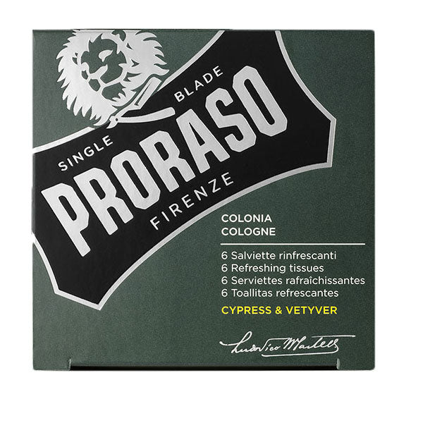 PRORASO CYPRESS E VETIVER COLONIA SALVIETTE RINFRESCANTI 6 PEZZI - Tre Pi Profumerie