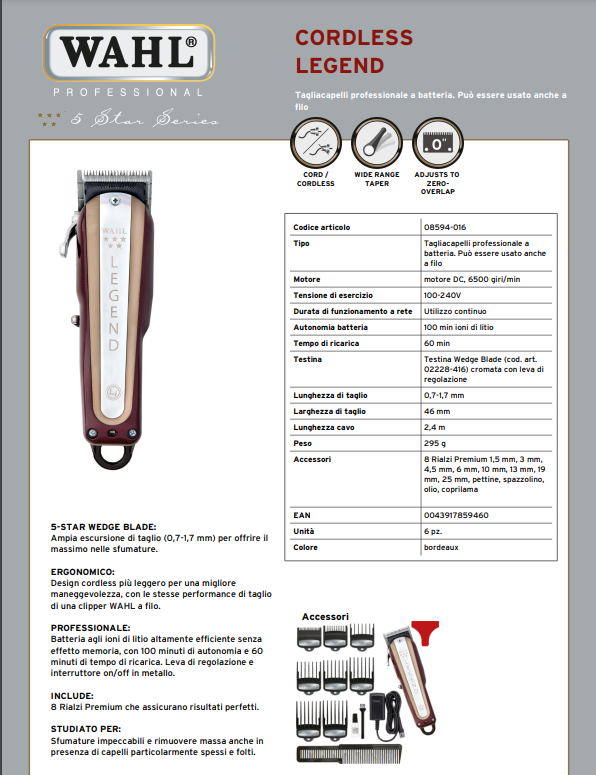 WAHL TAGLIACAPELLI LEGEND CORDLESS - Tre Pi Profumerie