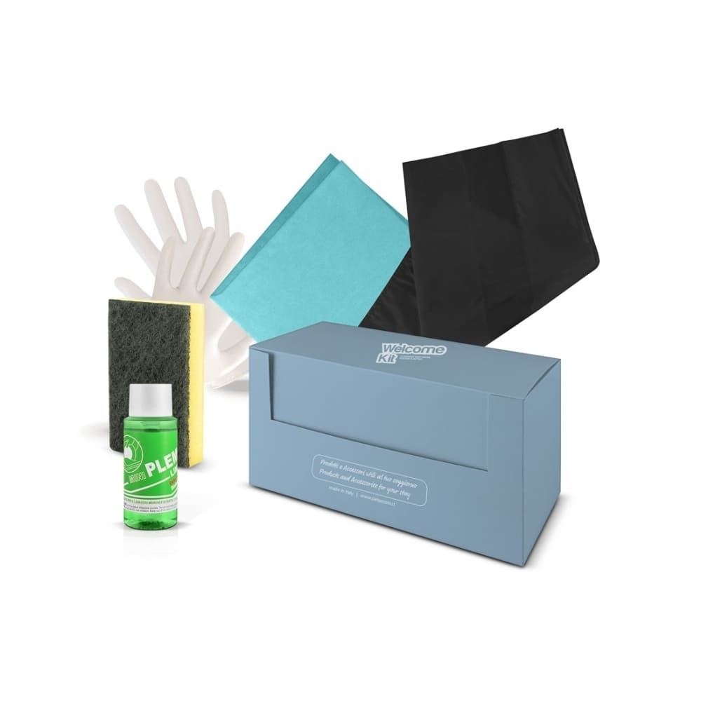 Flexi Amenities Welcome kit di benvenuto ospiti con prodotti di pulizia per la cucina