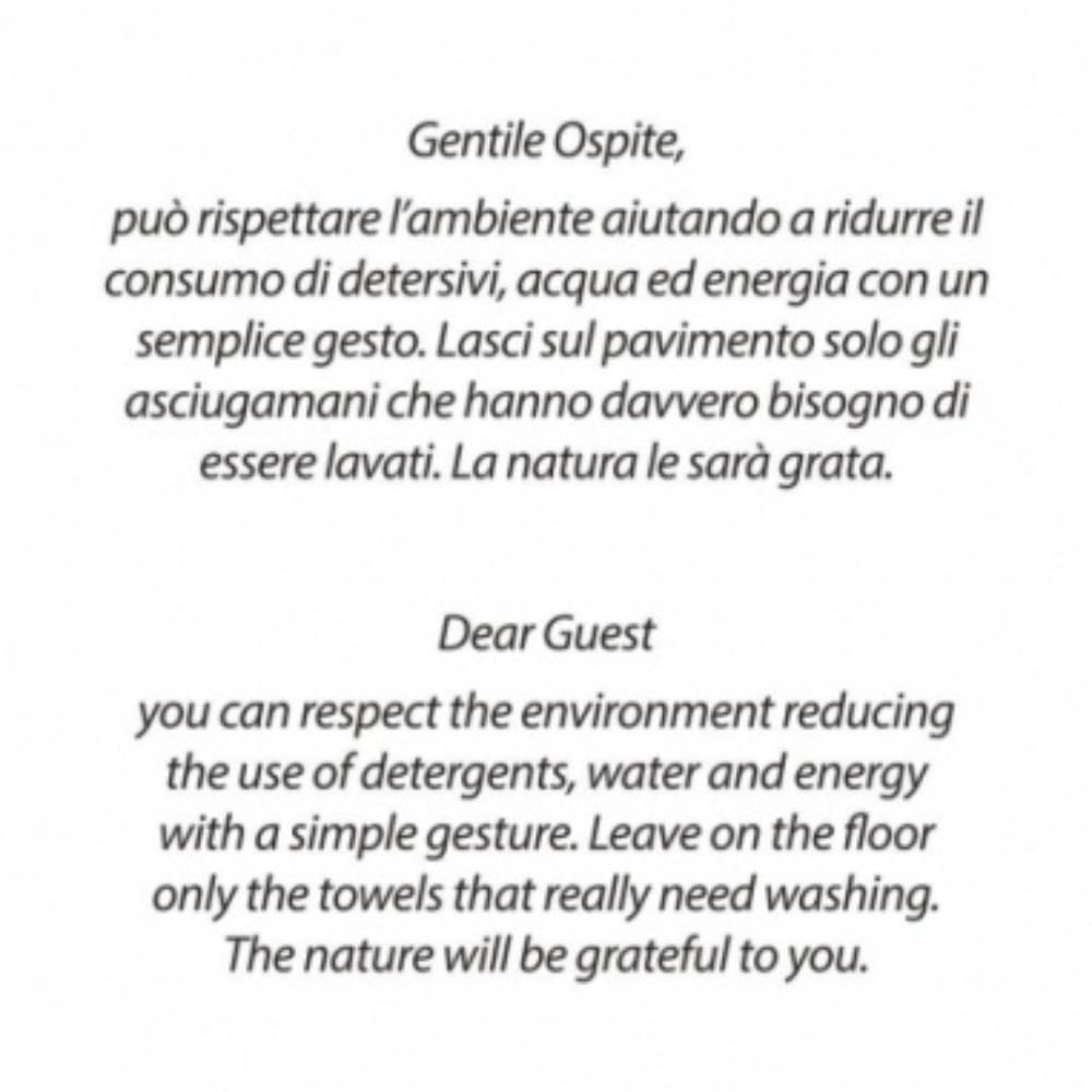 Flexi Amenities Cartellino ecologia bagno Hotel Italiano e Inglese