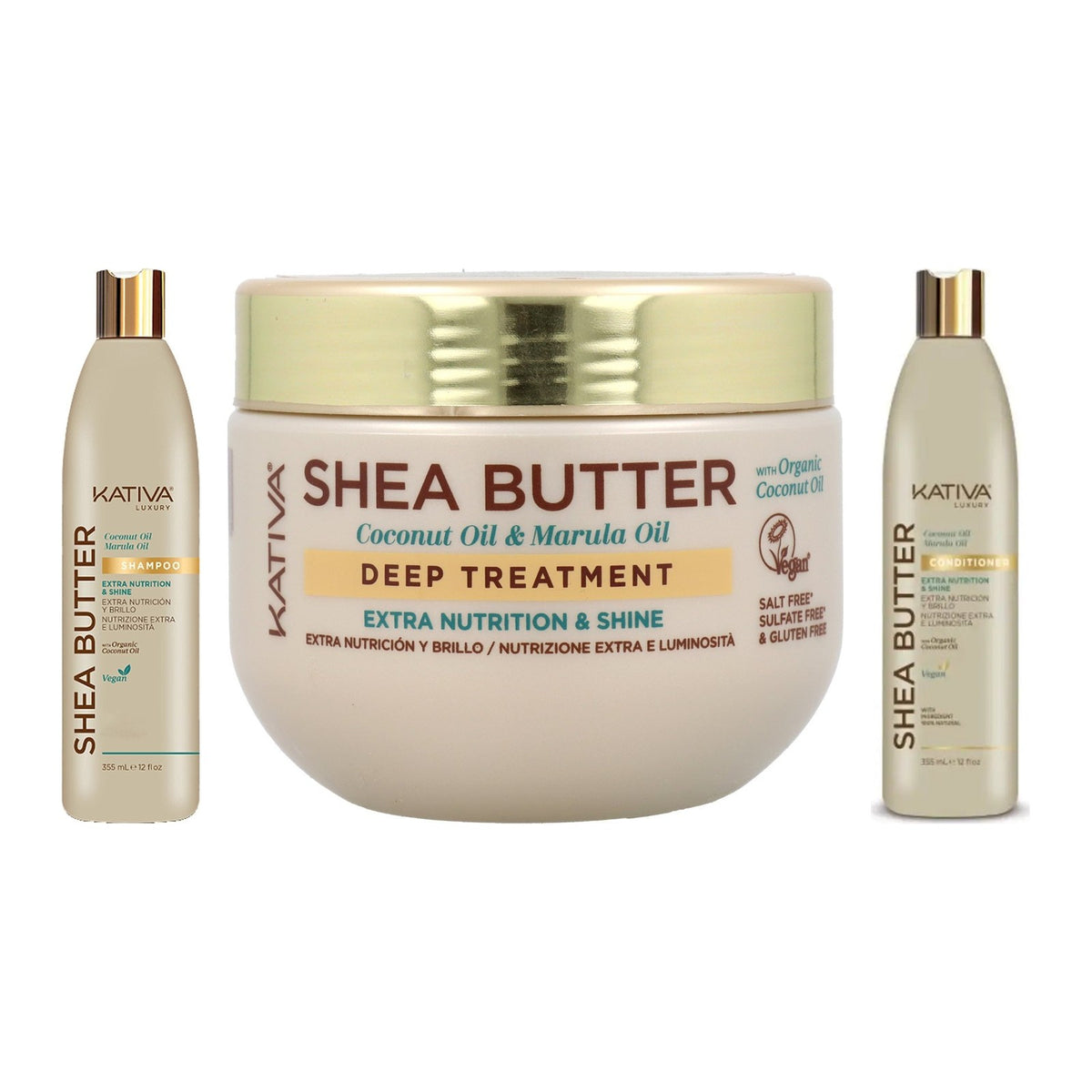 KIT KATIVA SHEA BUTTER NUTRIZIONE E LUM SHAMPOO+MASCHERA+BALSAMO