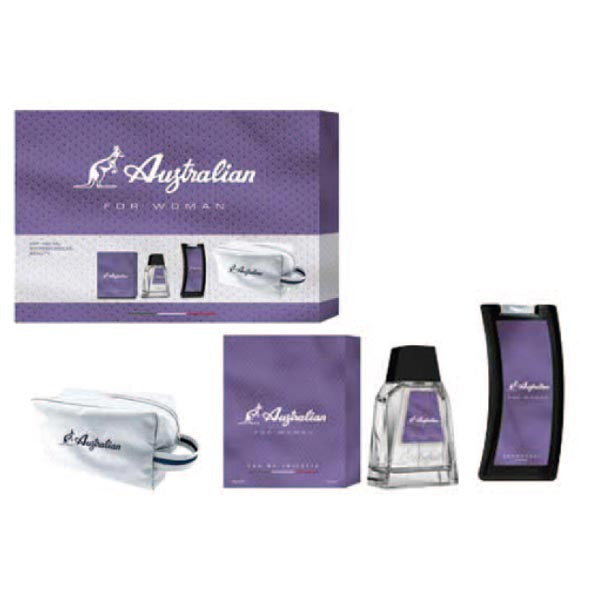 AUSTRALIAN COFANETTO VIOLA EDT 100 ML + DOCCIA + POCHETTE - Tre Pi Profumerie