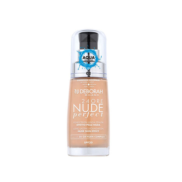 DEBORAH FONDOTINTA 24H NUDE PERFECT AQUA SYSTEM 02 + ILLUMINANTE - Tre Pi Profumerie