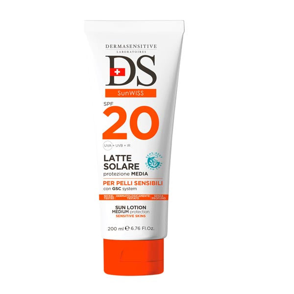 DERMASENSITIVE SUNWISS LATTE SOLARE SPF20 200 ML - Tre Pi Profumerie