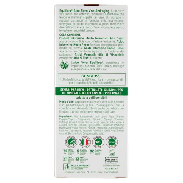EQUILIBRA ALOE VERA SIERO VISO ANTI AGING SENSITIVE 30 ML - Tre Pi Profumerie