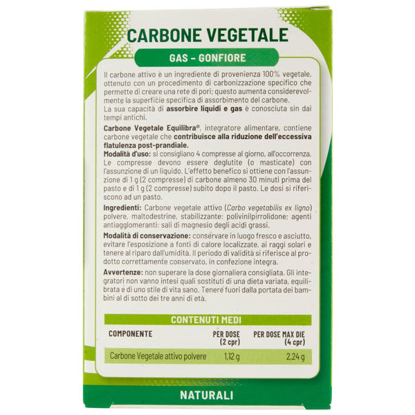 EQUILIBRA INTEGRATORE CARBONE VEGETALE GAS-GONFIORE 50 CPR - Tre Pi Profumerie