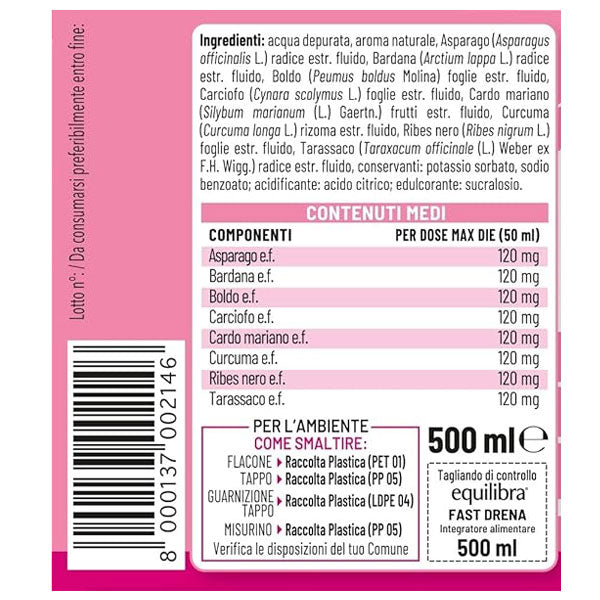 EQUILIBRA INTEGRATORE FAST DRENA DRENAGGIO DEI LIQUIDI 500 ML - Tre Pi Profumerie