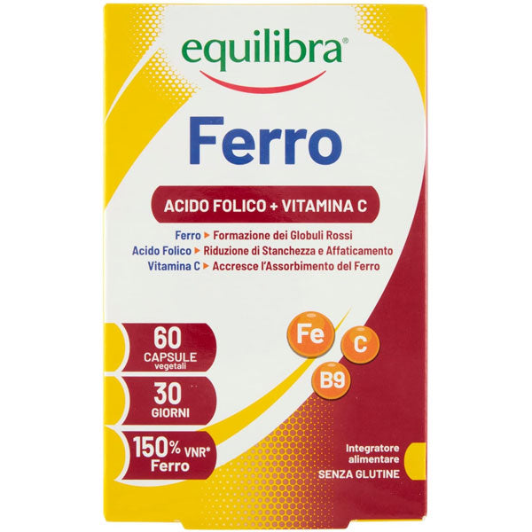EQUILIBRA INTEGRATORE FERRO ACIDO FOLICO + VITAMINA C 60 CAPSULE - Tre Pi Profumerie