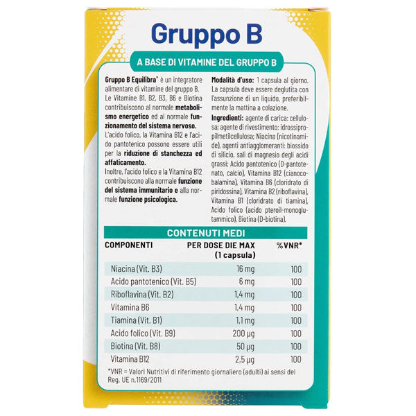 EQUILIBRA INTEGRATORE GRUPPO B VITAMINE DEL GRUPPO B 30 CAPSULE - Tre Pi Profumerie