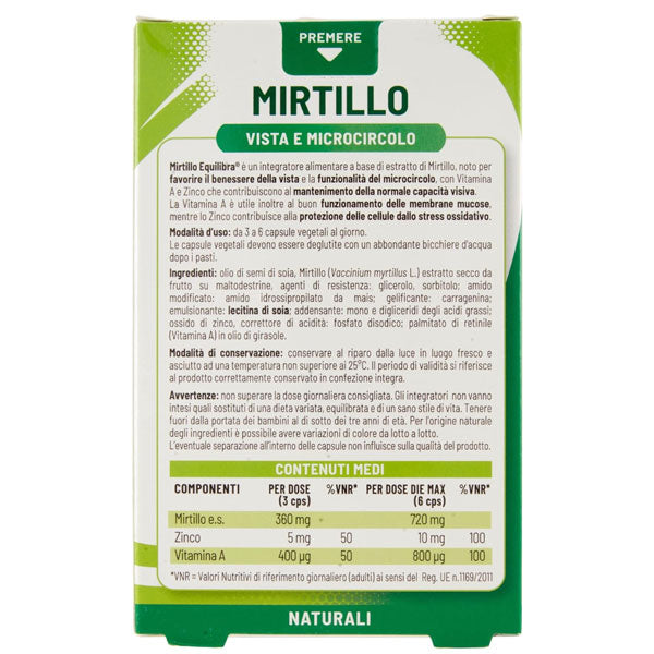 EQUILIBRA INTEGRATORE MIRTILLO VISTA E MICROCIRCOLO 60 CAPSULE - Tre Pi Profumerie