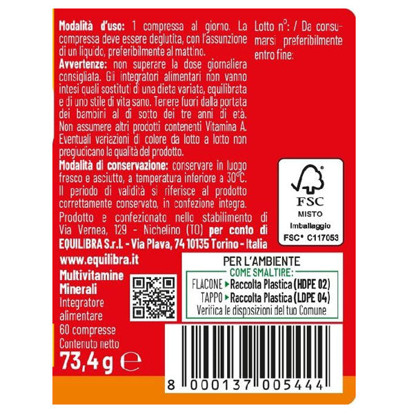 EQUILIBRA INTEGRATORE MULTIVITAMINE MINERALI 60 COMPRESSE - Tre Pi Profumerie