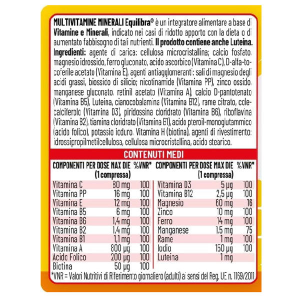 EQUILIBRA INTEGRATORE MULTIVITAMINE MINERALI 60 COMPRESSE - Tre Pi Profumerie