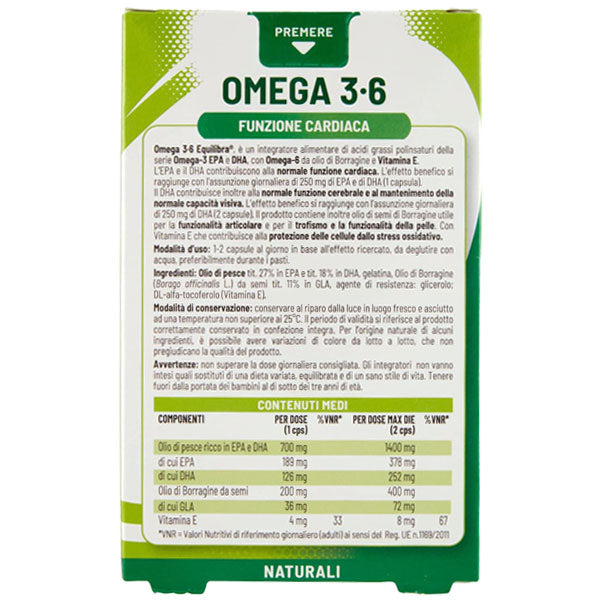 EQUILIBRA INTEGRATORE OMEGA 3-6 FUNZIONE CARDIACA 32 CAPSULE - Tre Pi Profumerie