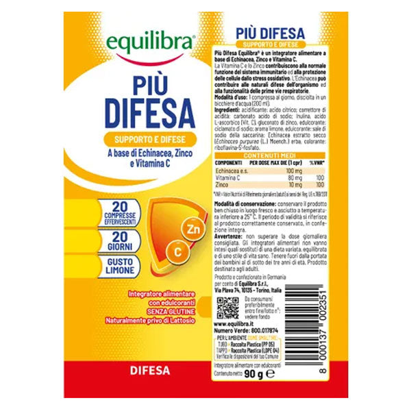 EQUILIBRA INTEGRATORE PIU DIFESA SISTEMA IMMUNITARIO 20 CPR - Tre Pi Profumerie