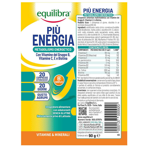 EQUILIBRA INTEGRATORE PIU ENERGIA METABOLISMO ENERGETICO 20 CPR - Tre Pi Profumerie