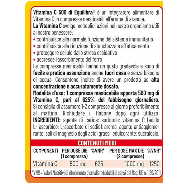 EQUILIBRA INTEGRATORE VITAMINA C 500 MG SISTEMA IMMUNITARIO 30 C - Tre Pi Profumerie