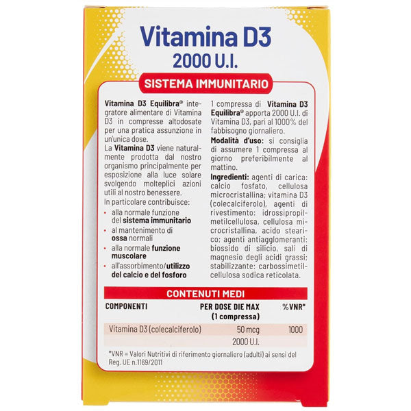 EQUILIBRA INTEGRATORE VITAMINA D3 2000 U.I. OSSA E MUSCOLI 30 CP - Tre Pi Profumerie