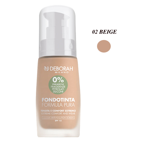 DEBORAH FONDOTINTA FORMULA PURA 02 BEIGE - Tre Pi Profumerie