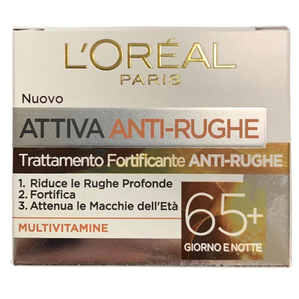 L'OREAL ATTIVA ANTI-RUGHE 65+ FORTIFICANTE GIORNO E NOTTE 50 ML - Tre Pi Profumerie