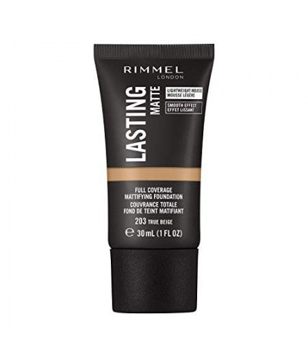 RIMMEL LASTING MATTE FONDOTINTA TRUE BEIGE 203 - Tre Pi Profumerie