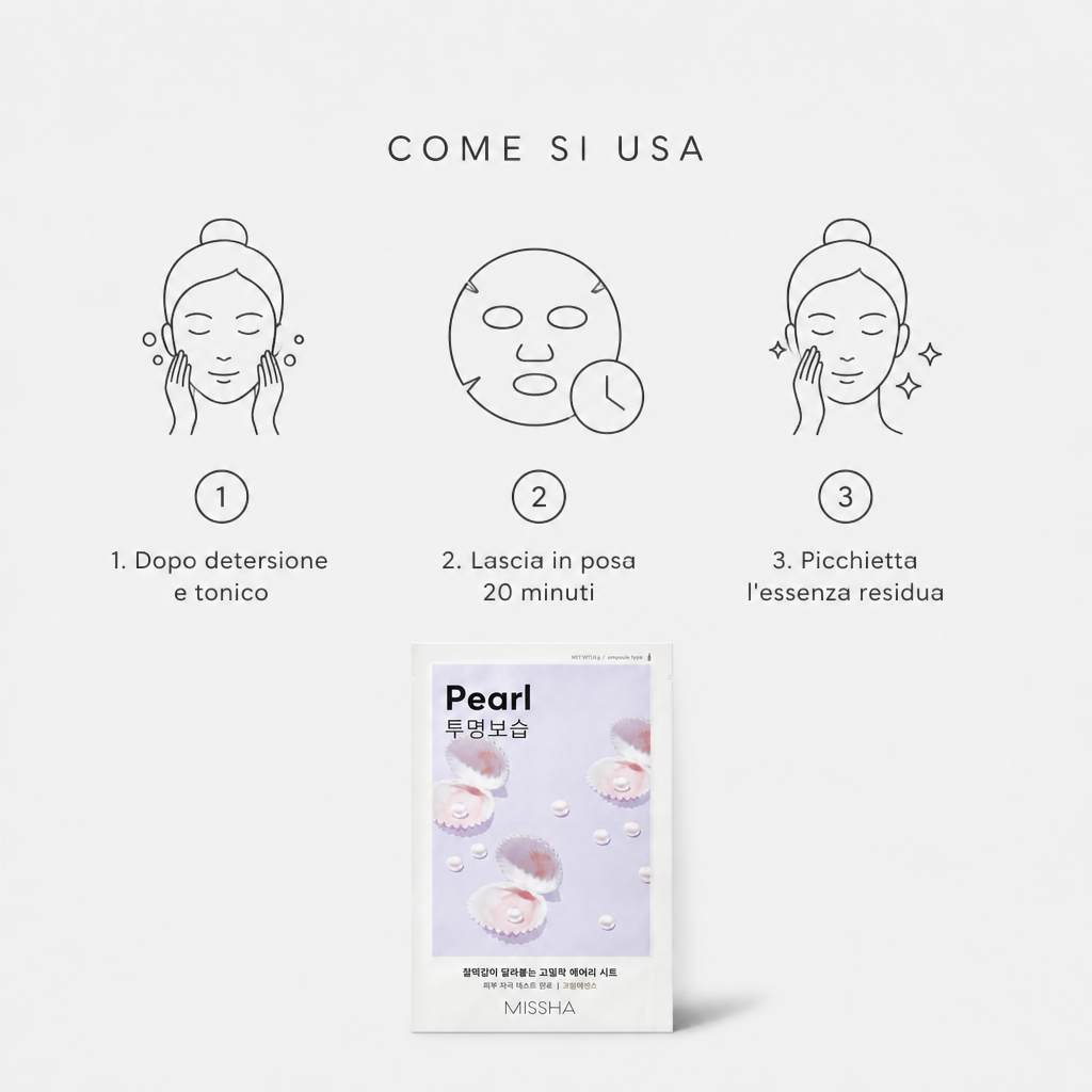 Missha Airy Fit Sheet Mask Pearl – Maschera Viso Illuminante 19g