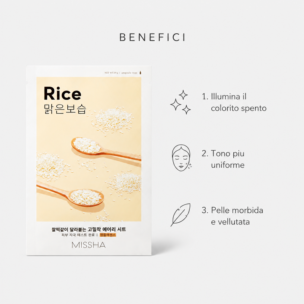 Missha Airy Fit Sheet Mask Rice – Maschera Viso Illuminante 19g