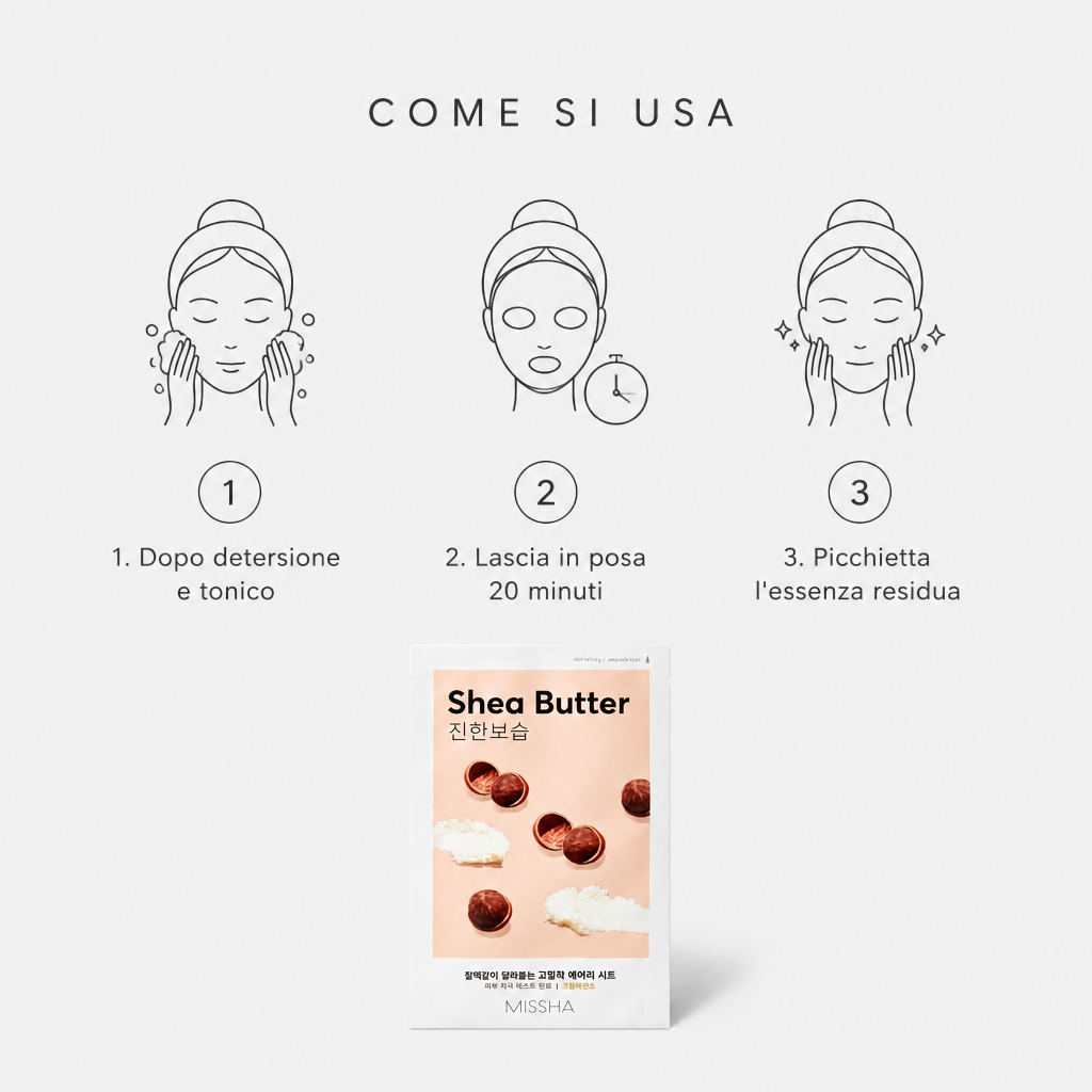Missha Airy Fit Sheet Mask Shea Butter – Maschera Viso Nutriente 19g