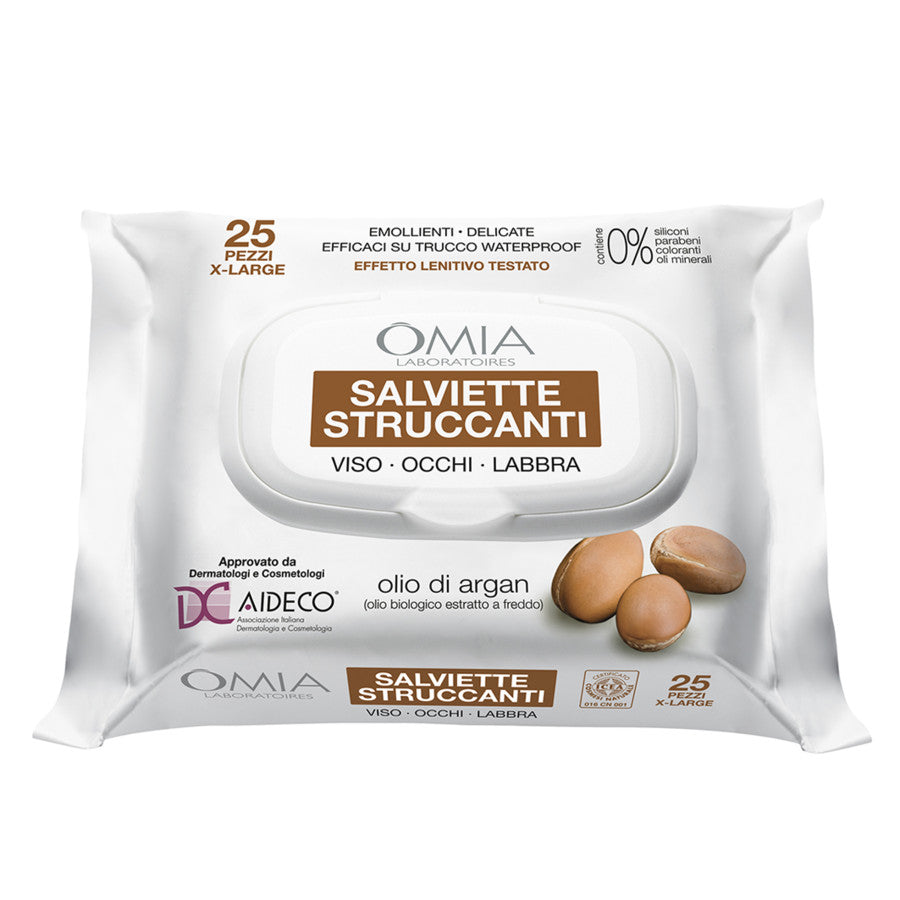 OMIA SALVIETTE STRUCCANTI VISO-OCCHI-LABBRA ALL'OLIO DI ARGAN - Tre Pi Profumerie