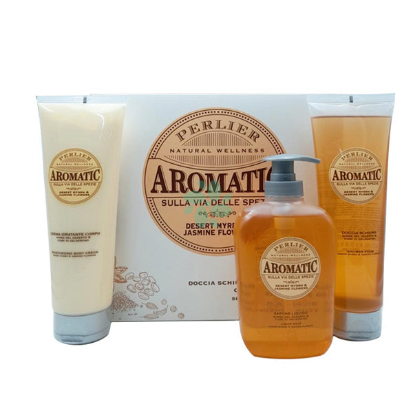 PERLIER AROMATIC MIRRA E GELSO COFANETTO DOCCIA + SAPONE + CORPO - Tre Pi Profumerie